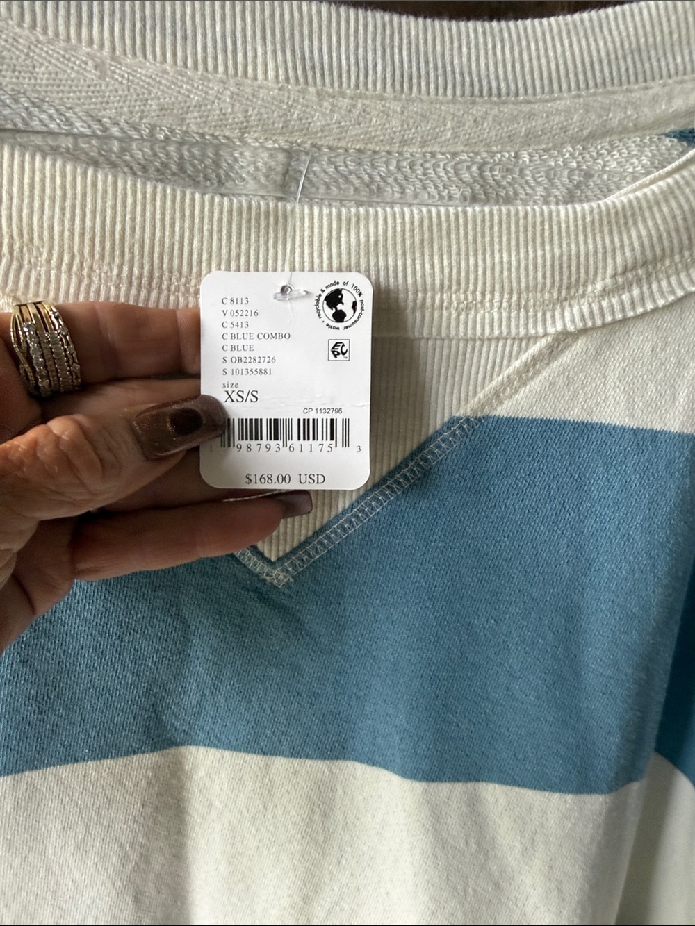 We The Free Blue and Cream High-Low Striped Dress - Picture 2 of 10